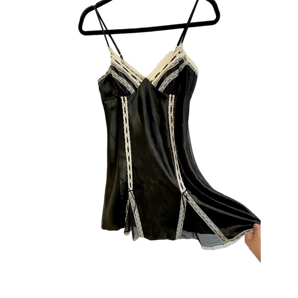 Vintage Y2K Morgan Taylor Fantasies white& Black Babydoll Slip Dress S Tuxedo